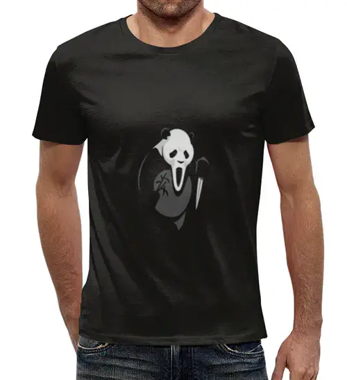 Заказать мужскую футболку в Москве. Футболка с полной запечаткой (мужская) Panda scream от Niq=D - готовые дизайны и нанесение принтов.