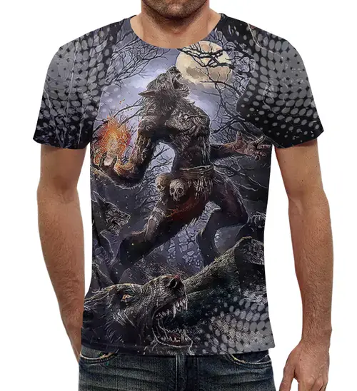 Заказать мужскую футболку в Москве. Футболка с полной запечаткой (мужская) Shaman's Wolf Design от balden - готовые дизайны и нанесение принтов.