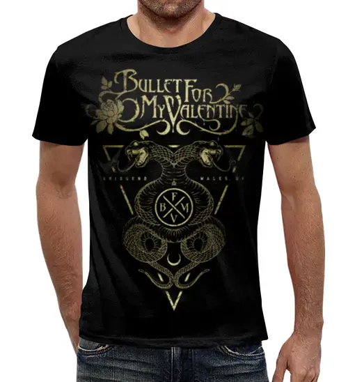Заказать мужскую футболку в Москве. Футболка с полной запечаткой (мужская) Bullet For My Valentine от geekbox - готовые дизайны и нанесение принтов.