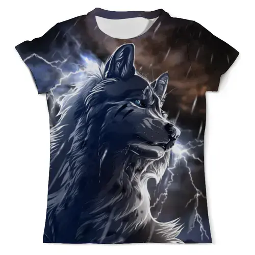Заказать мужскую футболку в Москве. Футболка с полной запечаткой (мужская) Волк и молнии от galaxy secret - готовые дизайны и нанесение принтов.