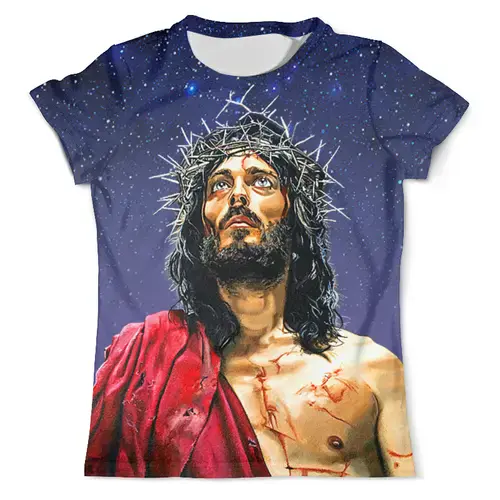 Заказать мужскую футболку в Москве. Футболка с полной запечаткой (мужская) Jesus Christ от balden - готовые дизайны и нанесение принтов.