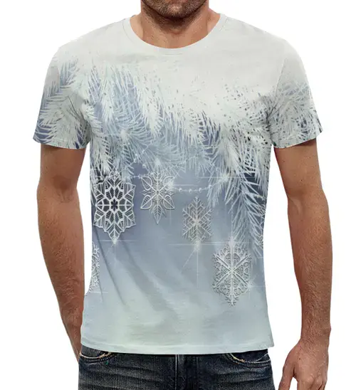 Заказать мужскую футболку в Москве. Футболка с полной запечаткой (мужская) Снежная елка от THE_NISE  - готовые дизайны и нанесение принтов.