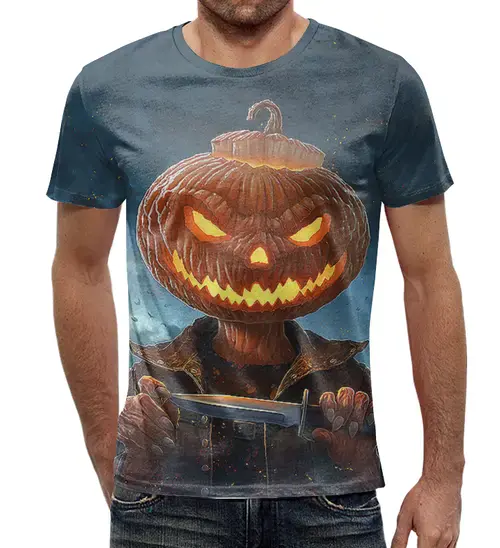 Заказать мужскую футболку в Москве. Футболка с полной запечаткой (мужская) Pumpkin Head (Halloween)_ от balden - готовые дизайны и нанесение принтов.