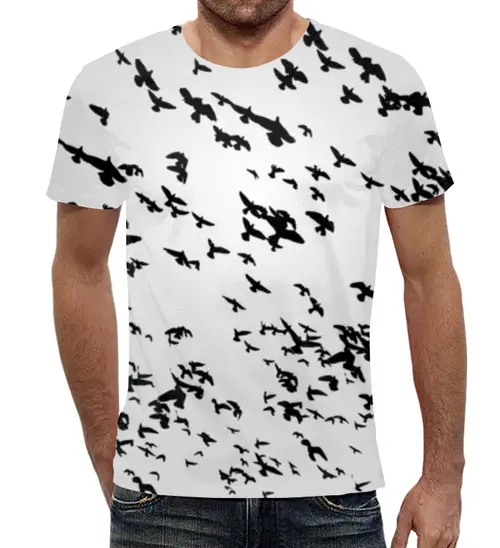 Заказать мужскую футболку в Москве. Футболка с полной запечаткой (мужская) Flock of birds от balden - готовые дизайны и нанесение принтов.