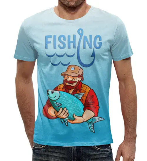 Заказать мужскую футболку в Москве. Футболка с полной запечаткой (мужская) Рыбалка  от T-shirt print  - готовые дизайны и нанесение принтов.