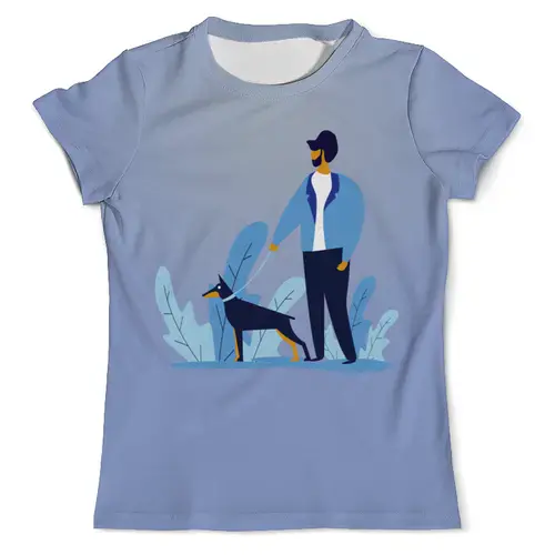 Заказать мужскую футболку в Москве. Футболка с полной запечаткой (мужская) Прогулка с собакой от T-shirt print  - готовые дизайны и нанесение принтов.