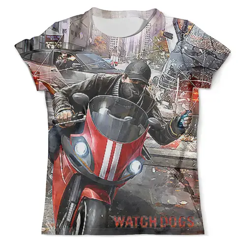 Заказать мужскую футболку в Москве. Футболка с полной запечаткой (мужская) Watch Dogs Moto от balden - готовые дизайны и нанесение принтов.