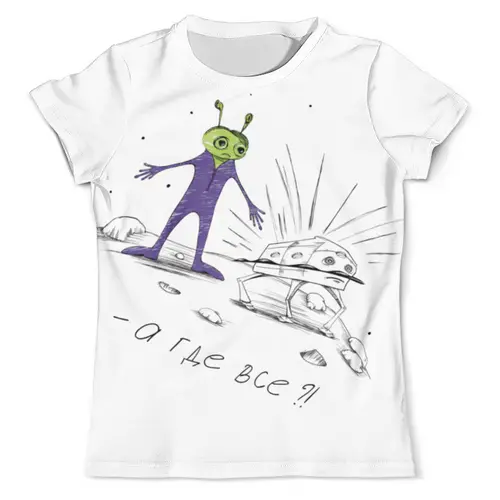 Заказать мужскую футболку в Москве. Футболка с полной запечаткой (мужская) Огорченный инопланетянин от ELENA ZHARINOVA - готовые дизайны и нанесение принтов.