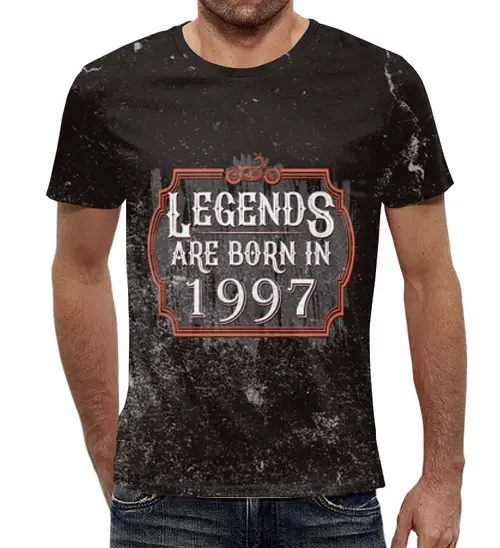 Заказать мужскую футболку в Москве. Футболка с полной запечаткой (мужская) Legends Are Born In 1997 от tutik_mutik@mail.ru - готовые дизайны и нанесение принтов.