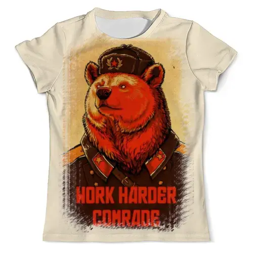 Заказать мужскую футболку в Москве. Футболка с полной запечаткой (мужская) Comrade Bear от Leichenwagen - готовые дизайны и нанесение принтов.