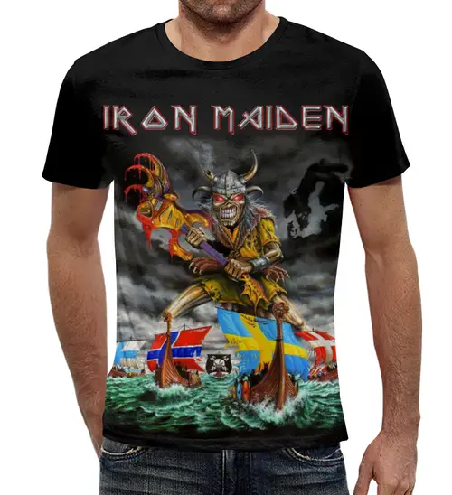 Заказать мужскую футболку в Москве. Футболка с полной запечаткой (мужская) Iron Maiden Band от Leichenwagen - готовые дизайны и нанесение принтов.