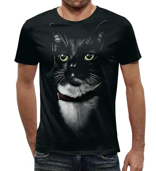 Заказать мужскую футболку в Москве. Футболка с полной запечаткой (мужская) Котик от T-shirt print  - готовые дизайны и нанесение принтов.