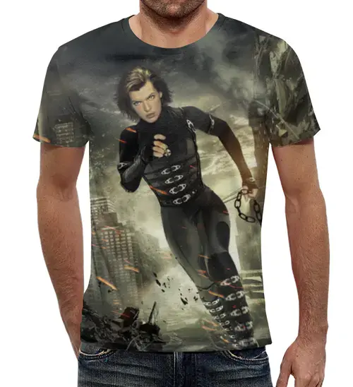 Заказать мужскую футболку в Москве. Футболка с полной запечаткой (мужская) Resident Evil от skynatural - готовые дизайны и нанесение принтов.
