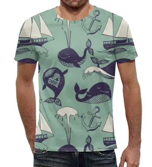 Заказать мужскую футболку в Москве. Футболка с полной запечаткой (мужская) Забавные киты от nadegda - готовые дизайны и нанесение принтов.