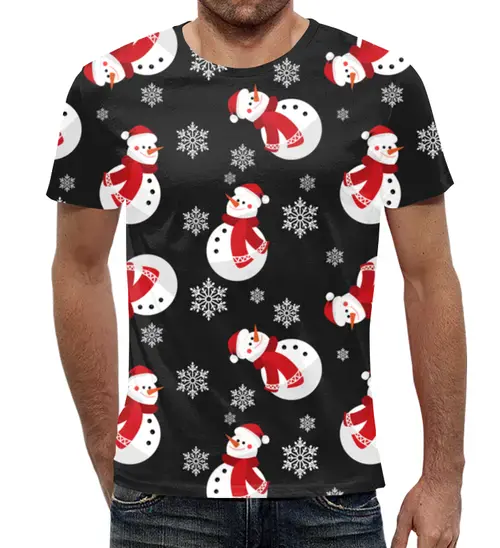 Заказать мужскую футболку в Москве. Футболка с полной запечаткой (мужская) Снеговик от THE_NISE  - готовые дизайны и нанесение принтов.