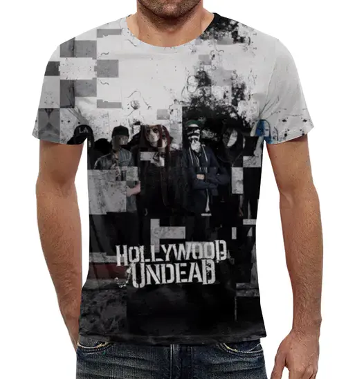 Заказать мужскую футболку в Москве. Футболка с полной запечаткой (мужская) Hollywood Undead от inPrintio - готовые дизайны и нанесение принтов.