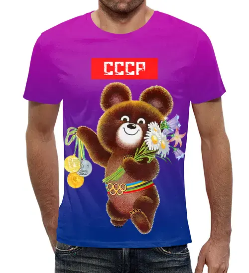 Заказать мужскую футболку в Москве. Футболка с полной запечаткой (мужская) Олимпийский мишка от T-shirt print  - готовые дизайны и нанесение принтов.