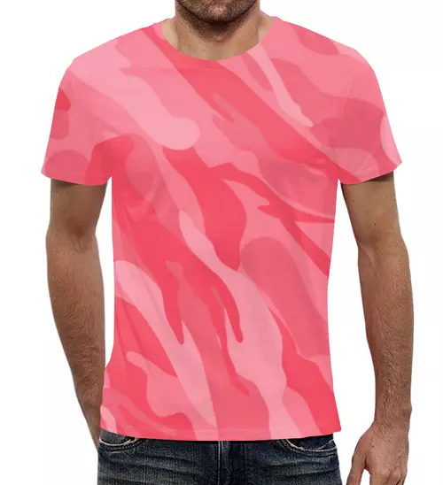 Заказать мужскую футболку в Москве. Футболка с полной запечаткой (мужская) Розовый камуфляж от skynatural - готовые дизайны и нанесение принтов.