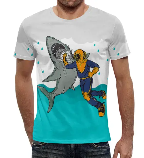 Заказать мужскую футболку в Москве. Футболка с полной запечаткой (мужская) Случай в океане от T-shirt print  - готовые дизайны и нанесение принтов.