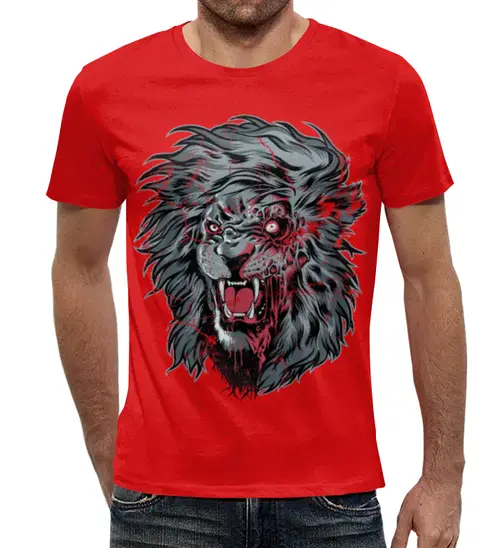Заказать мужскую футболку в Москве. Футболка с полной запечаткой (мужская) Зомби лев от T-shirt print  - готовые дизайны и нанесение принтов.