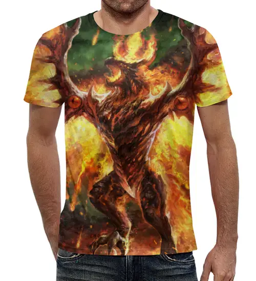 Заказать мужскую футболку в Москве. Футболка с полной запечаткой (мужская) огненный дракон от galaxy secret - готовые дизайны и нанесение принтов.