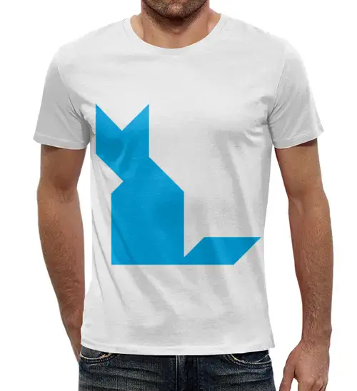 Заказать мужскую футболку в Москве. Футболка с полной запечаткой (мужская) Голубая кошка танграм от namormai@mail.ru - готовые дизайны и нанесение принтов.