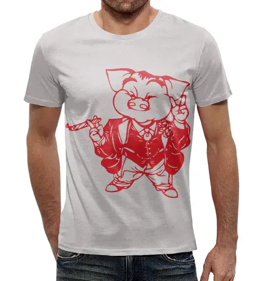 Заказать мужскую футболку в Москве. Футболка с полной запечаткой (мужская) Поросенок от T-shirt print  - готовые дизайны и нанесение принтов.