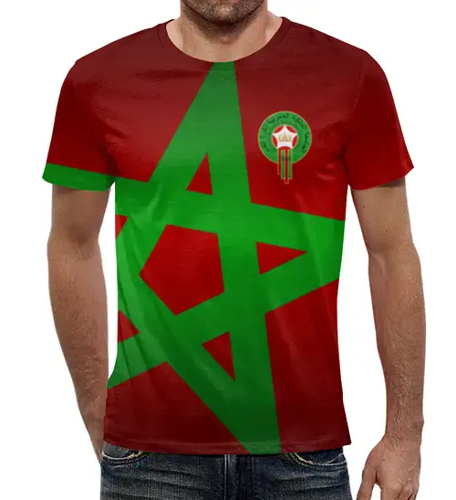 Заказать мужскую футболку в Москве. Футболка с полной запечаткой (мужская) Сборная Марокко от geekbox - готовые дизайны и нанесение принтов.
