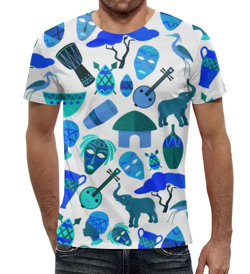 Заказать мужскую футболку в Москве. Футболка с полной запечаткой (мужская) Африканские мотивы от T-shirt print  - готовые дизайны и нанесение принтов.