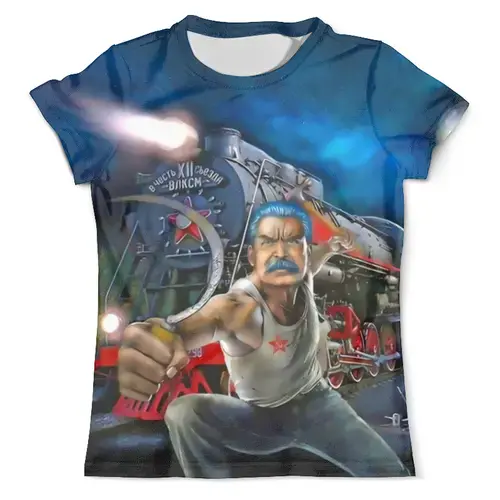 Заказать мужскую футболку в Москве. Футболка с полной запечаткой (мужская) И.В.Сталин   от T-shirt print  - готовые дизайны и нанесение принтов.