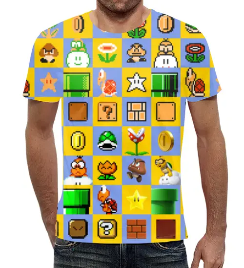 Заказать мужскую футболку в Москве. Футболка с полной запечаткой (мужская) Mario (марио) от weeert - готовые дизайны и нанесение принтов.
