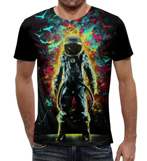 Заказать мужскую футболку в Москве. Футболка с полной запечаткой (мужская) Космонавт от printik - готовые дизайны и нанесение принтов.