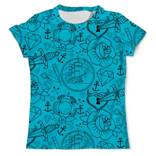 Заказать мужскую футболку в Москве. Футболка с полной запечаткой (мужская) Морская абстракция (1) от T-shirt print  - готовые дизайны и нанесение принтов.