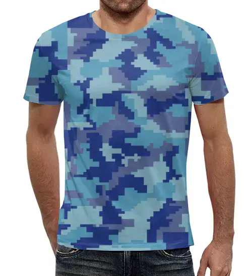 Заказать мужскую футболку в Москве. Футболка с полной запечаткой (мужская) Голубые пиксели от THE_NISE  - готовые дизайны и нанесение принтов.