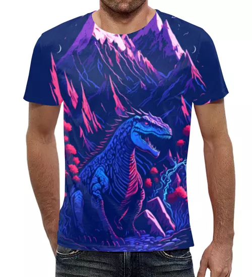 Заказать мужскую футболку в Москве. Футболка с полной запечаткой (мужская) Динозавр от ustinoff1@yandex.ru - готовые дизайны и нанесение принтов.