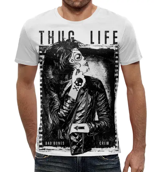 Заказать мужскую футболку в Москве. Футболка с полной запечаткой (мужская) Thug Life (2) от acidhouses - готовые дизайны и нанесение принтов.