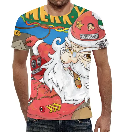 Заказать мужскую футболку в Москве. Футболка с полной запечаткой (мужская) Merry Christmas от ADMIN MMORPG - готовые дизайны и нанесение принтов.