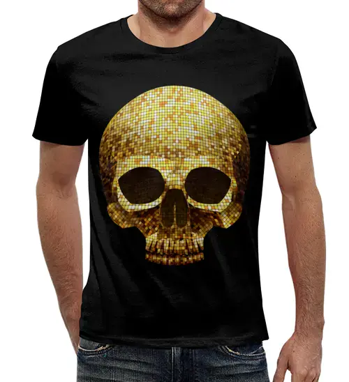 Заказать мужскую футболку в Москве. Футболка с полной запечаткой (мужская) Gold skull от T-shirt print  - готовые дизайны и нанесение принтов.