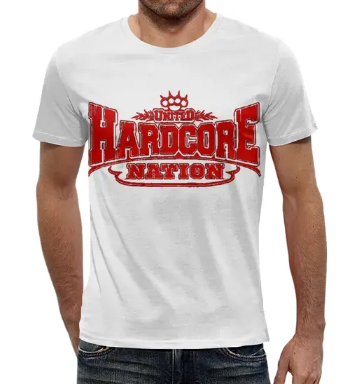 Заказать мужскую футболку в Москве. Футболка с полной запечаткой (мужская) United Hardcore Nation от Серега Шнайдер - готовые дизайны и нанесение принтов.