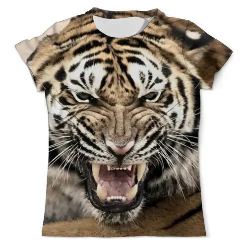 Заказать мужскую футболку в Москве. Футболка с полной запечаткой (мужская) уссурийский тигр 2 от Маверик - готовые дизайны и нанесение принтов.