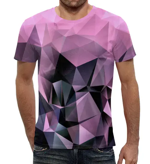 Заказать мужскую футболку в Москве. Футболка с полной запечаткой (мужская) LowPoly Pink от THE_NISE  - готовые дизайны и нанесение принтов.