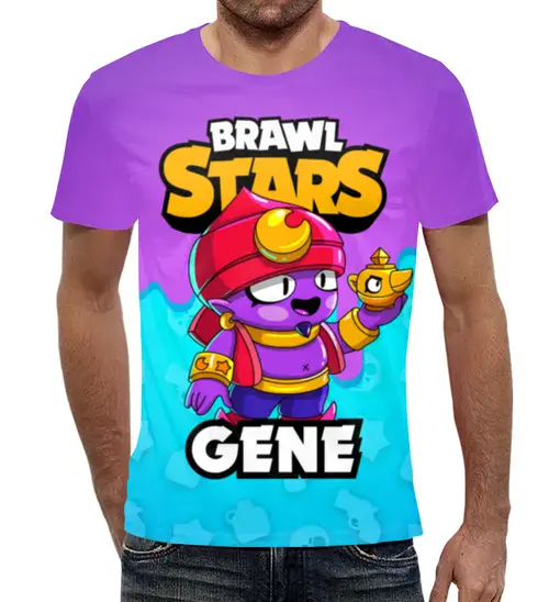 Заказать мужскую футболку в Москве. Футболка с полной запечаткой (мужская) BRAWL STARS GENE от geekbox - готовые дизайны и нанесение принтов.