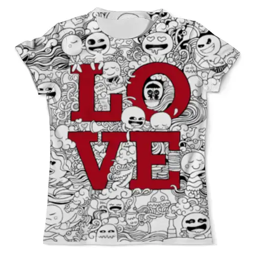 Заказать мужскую футболку в Москве. Футболка с полной запечаткой (мужская) Doodle Love от nakalyae7 - готовые дизайны и нанесение принтов.