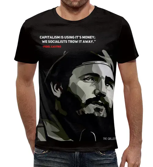 Заказать мужскую футболку в Москве. Футболка с полной запечаткой (мужская) Фидель Кастро от thegallery - готовые дизайны и нанесение принтов.