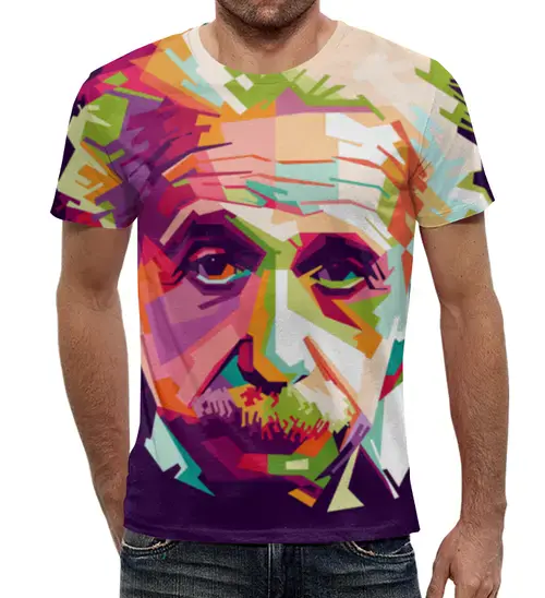 Заказать мужскую футболку в Москве. Футболка с полной запечаткой (мужская) Эйнштейн от Елена Гришина - готовые дизайны и нанесение принтов.