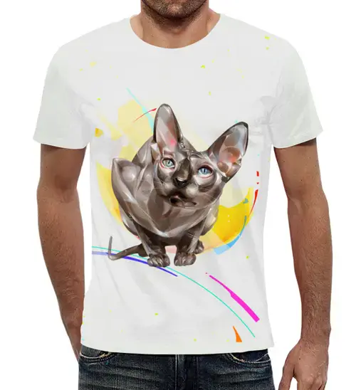 Заказать мужскую футболку в Москве. Футболка с полной запечаткой (мужская) Котик  от T-shirt print  - готовые дизайны и нанесение принтов.