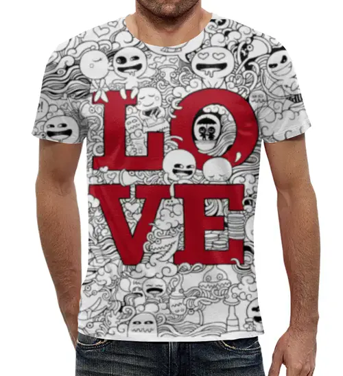 Заказать мужскую футболку в Москве. Футболка с полной запечаткой (мужская) Doodle Love от nakalyae7 - готовые дизайны и нанесение принтов.