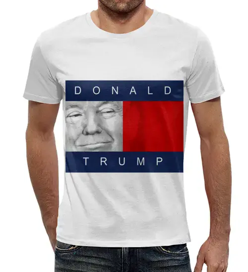 Заказать мужскую футболку в Москве. Футболка с полной запечаткой (мужская) Дональд Трамп от prodesign - готовые дизайны и нанесение принтов.