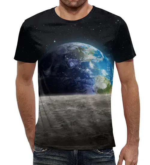 Заказать мужскую футболку в Москве. Футболка с полной запечаткой (мужская) Земля с луны от lordzedd - готовые дизайны и нанесение принтов.
