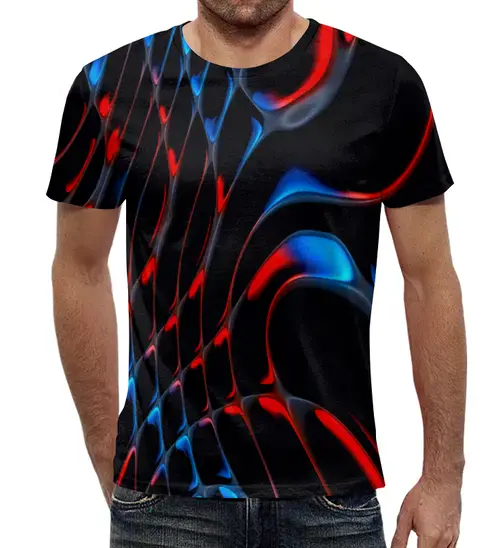 Заказать мужскую футболку в Москве. Футболка с полной запечаткой (мужская) Красно-синие полосы от THE_NISE  - готовые дизайны и нанесение принтов.